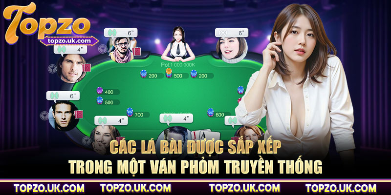 Các lá bài được sắp xếp trong một ván phỏm truyền thống